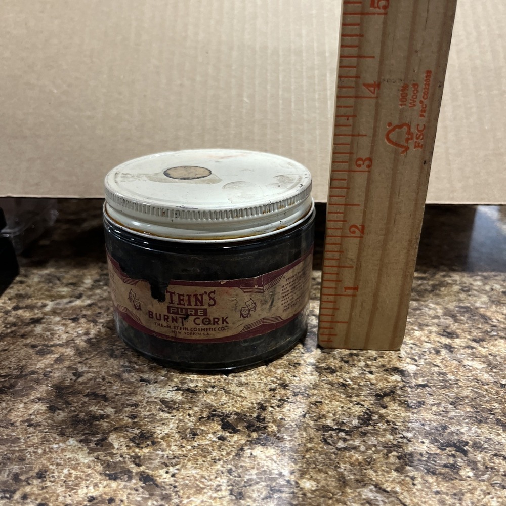 Vtg 1950s Stein's Black Theatrical Paste Make-up Pure Burnt Cork Collectible Jar - Picture 13 of 14